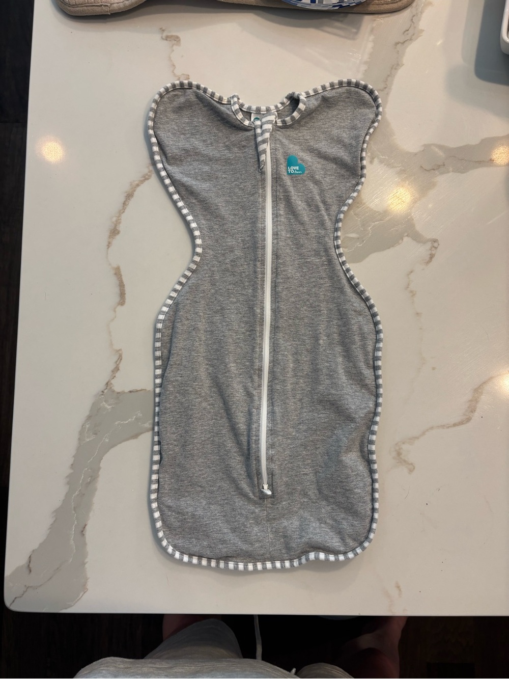 Love to dream grey swaddle sleep sack with striped trim